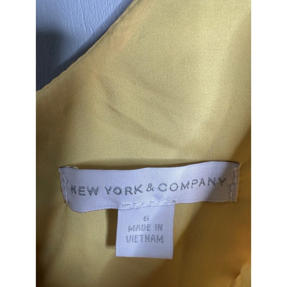 New York & Company Yellow Geometric Honeycomb Mesh Fit Flare Dress Sz 6 VN130001 - Picture 3 of 12